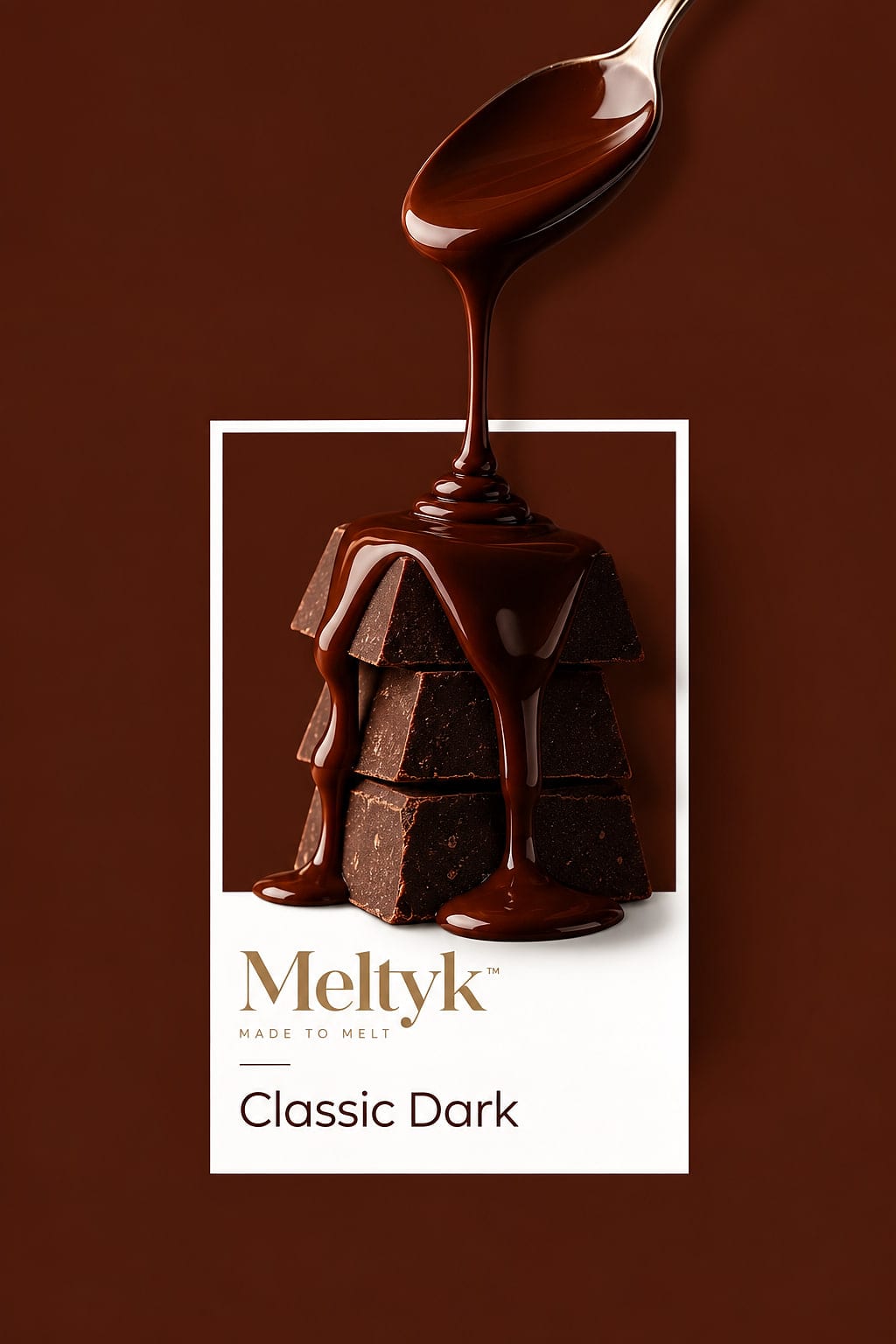 Meltyk Muse, dark chocolate under a pour of melted chocolate